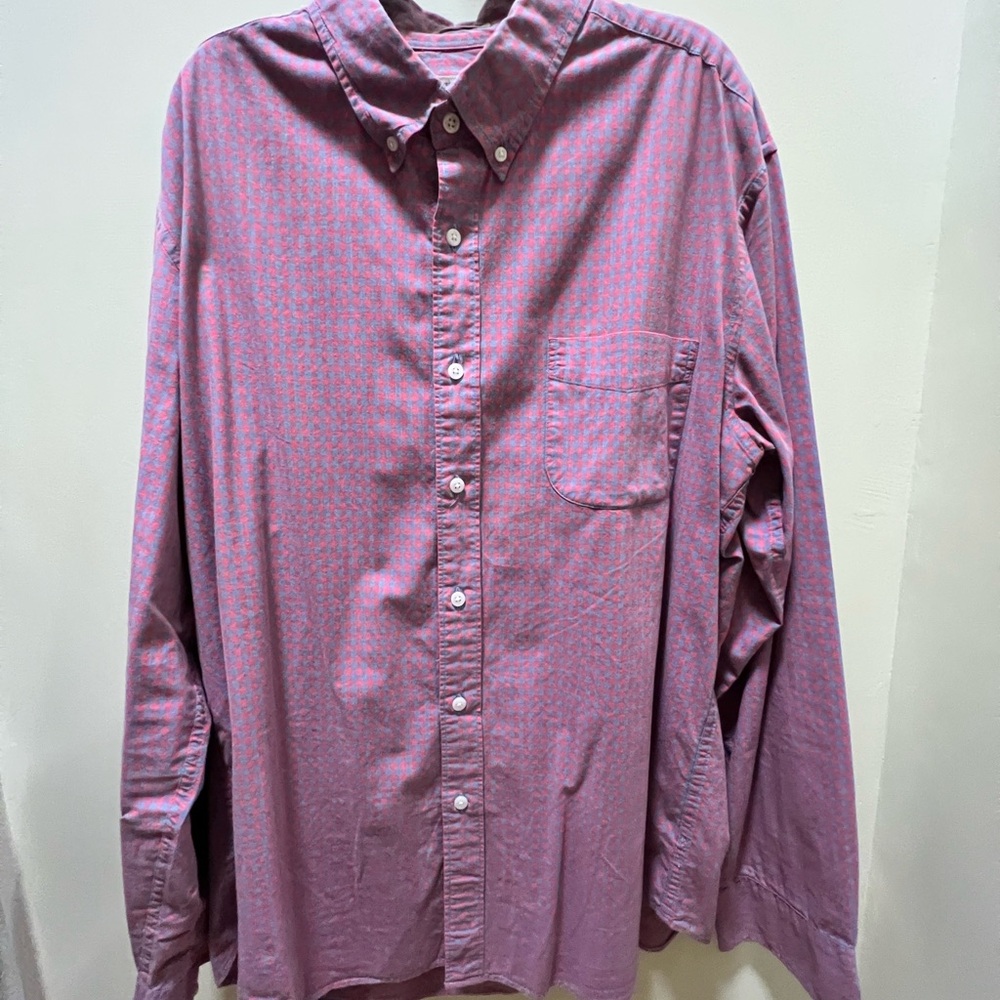 Men's J Crew Secret Wash Pink/Blue Check Button-Up Shirt, size Large Slim